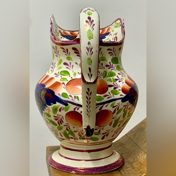 c. 1820 Antique Gaudy Welsh Grape Pattern Large Hand Painted Pink Luster Jug - Picture 14 of 16